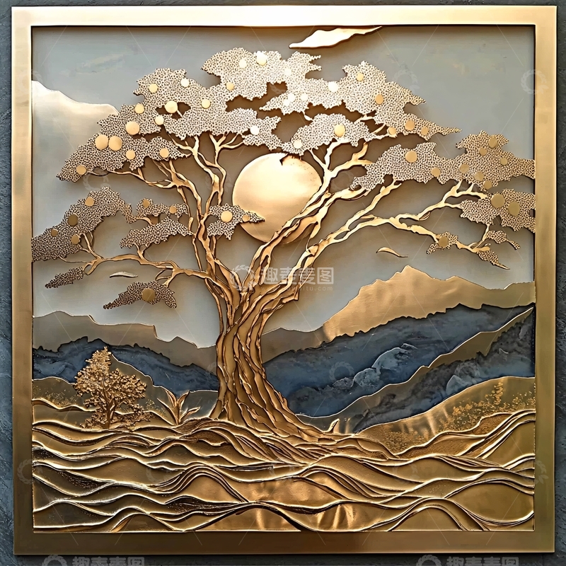 高清大图下载【趣麦麦图】金色树木剪影