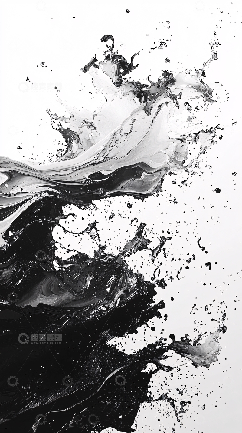 高清大图下载【趣麦麦图】黑白水墨泼墨抽象画