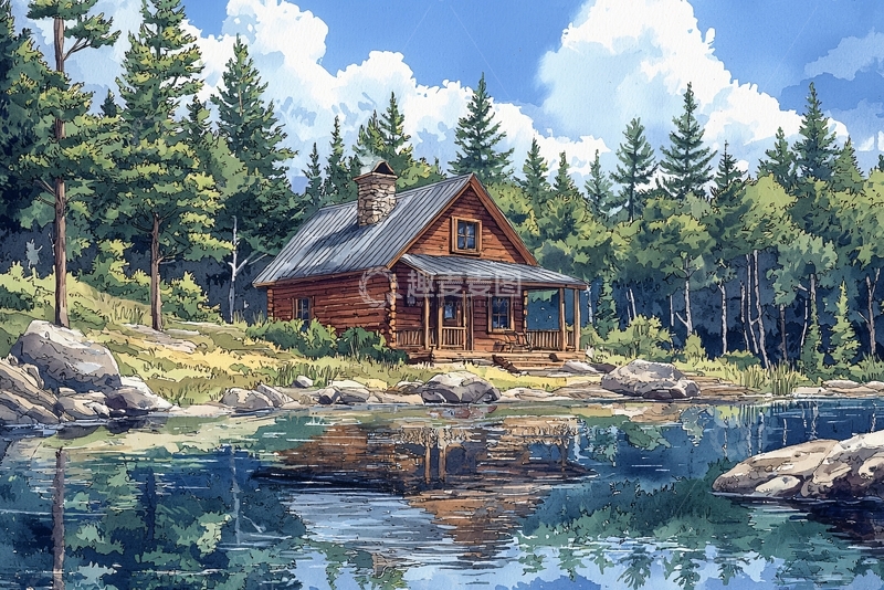 高清大图下载【趣麦麦图】森林木屋10