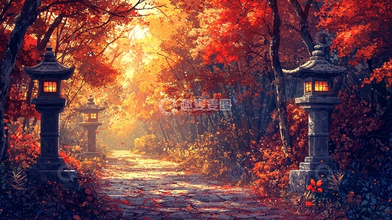 高清大图下载【趣麦麦图】秋日红叶小路