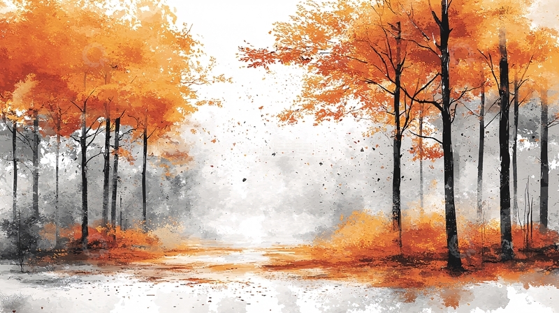 高清大图下载【趣麦麦图】秋日森林水彩画4