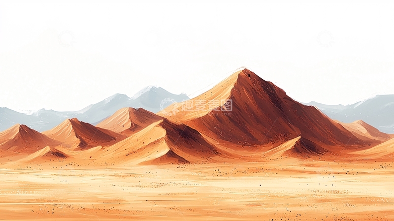 高清大图下载【趣麦麦图】极简风格沙漠山脉风景画