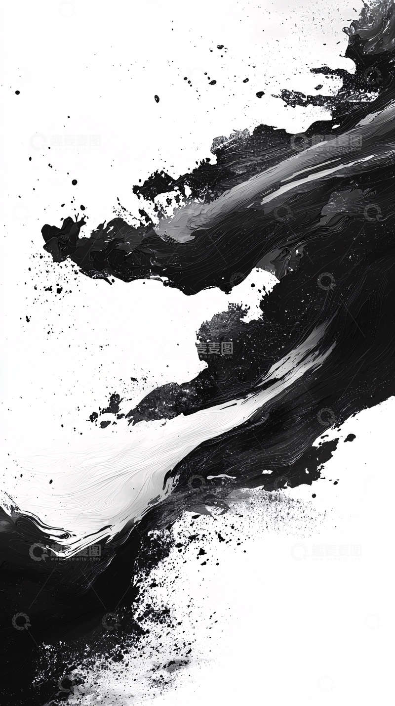 高清大图下载【趣麦麦图】抽象黑色墨水泼溅
