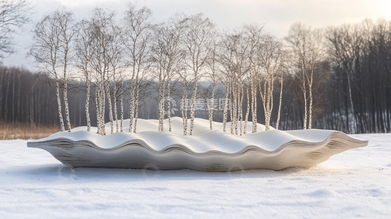 高清大图下载【趣麦麦图】冬日白雪中的抽象雕塑