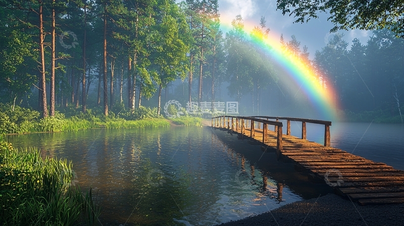 高清大图下载【趣麦麦图】森林彩虹小桥
