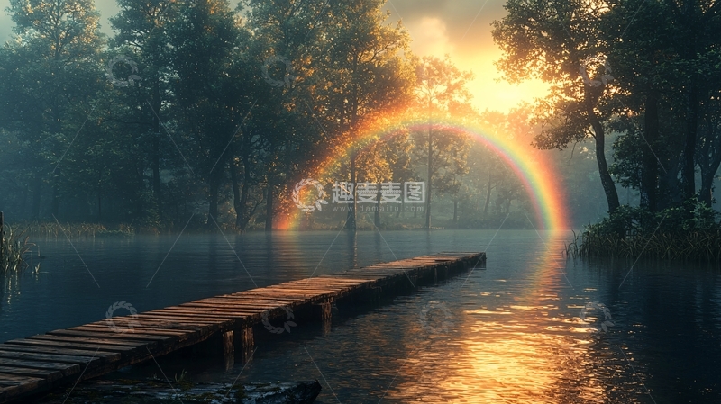 高清大图下载【趣麦麦图】清晨森林彩虹桥