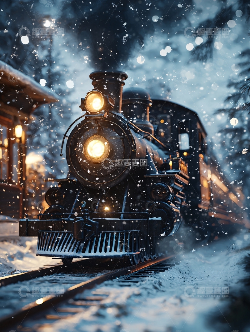 高清大图下载【趣麦麦图】雪夜火车站
