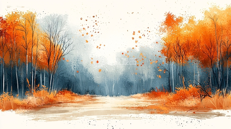 高清大图下载【趣麦麦图】秋日森林水彩画3