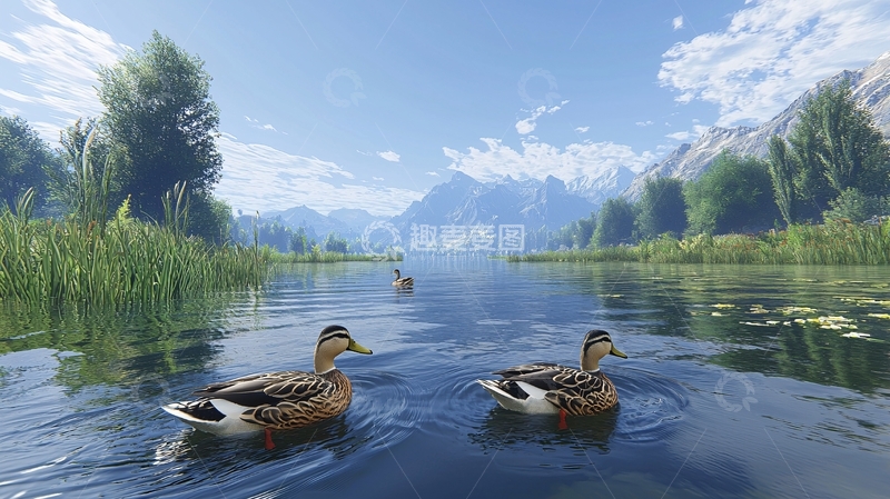高清大图下载【趣麦麦图】湖边野鸭