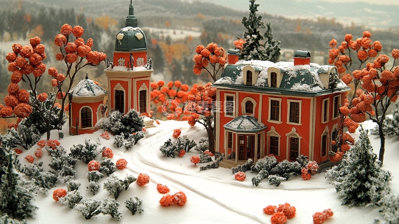 高清大图下载【趣麦麦图】冬日雪景小屋模型