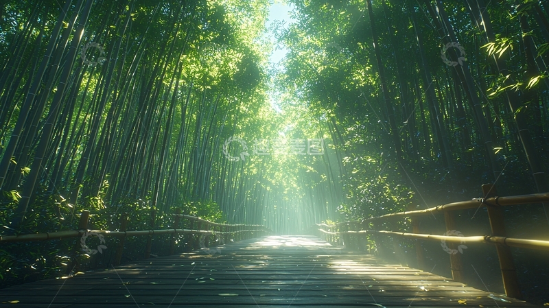 高清大图下载【趣麦麦图】阳光洒进竹林小路