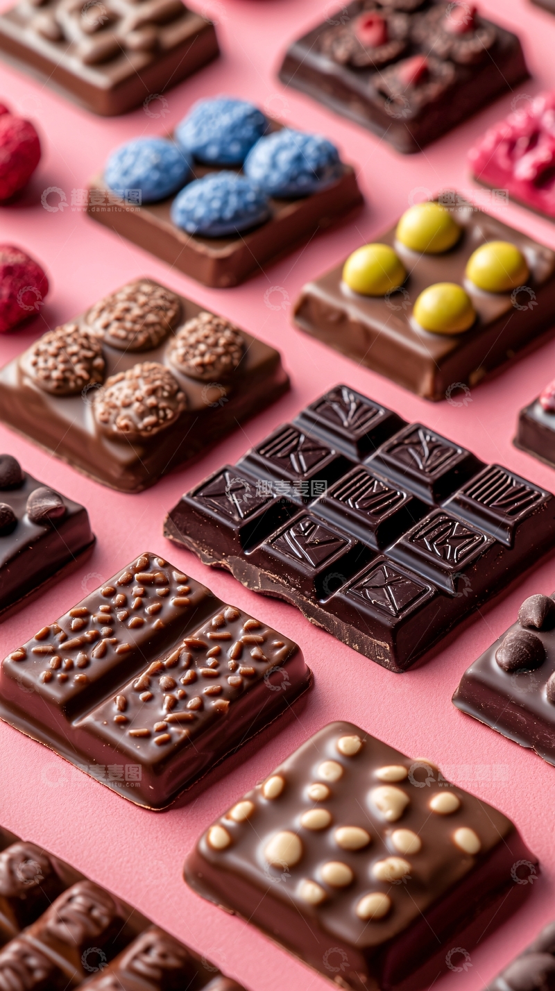 高清大图下载【趣麦麦图】粉色背景巧克力拼盘