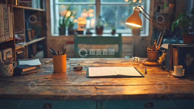 高清大图下载【趣麦麦图】温暖舒适的复古书桌