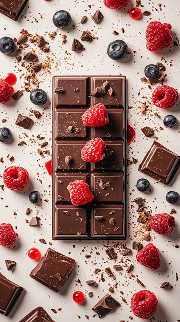 黑巧克力块与树莓蓝莓
