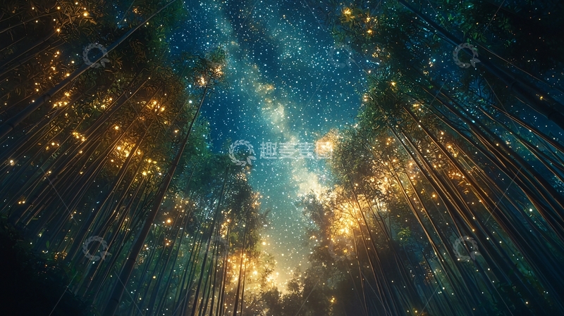 高清大图下载【趣麦麦图】竹林夜空星河璀璨