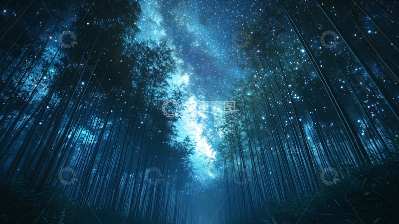 高清大图下载【趣麦麦图】仰望星空下的森林