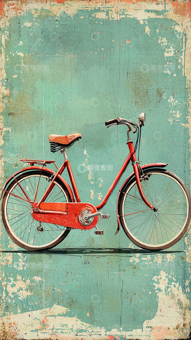 高清大图下载【趣麦麦图】复古红色自行车