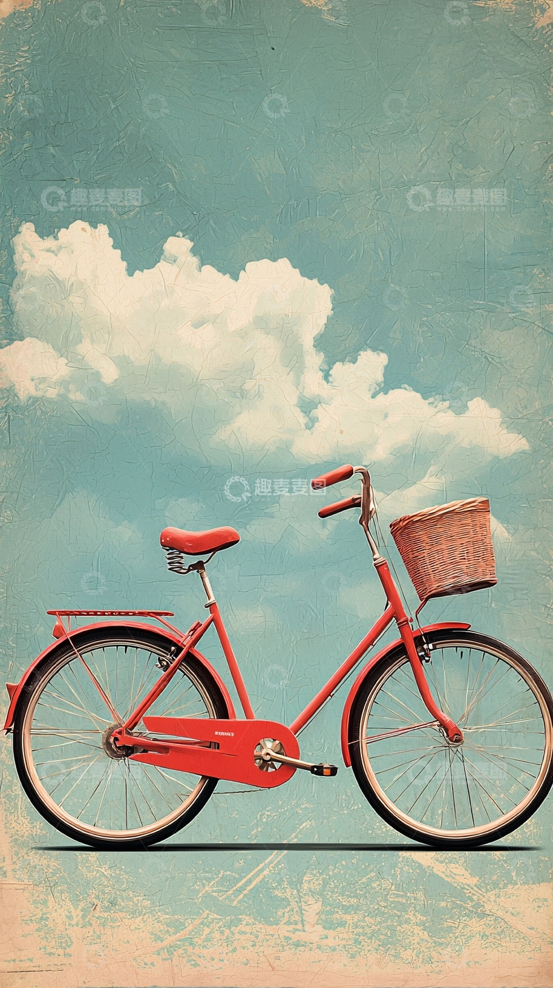 高清大图下载【趣麦麦图】复古红自行车