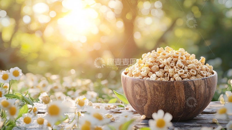 高清大图下载【趣麦麦图】阳光下木碗里燕麦片