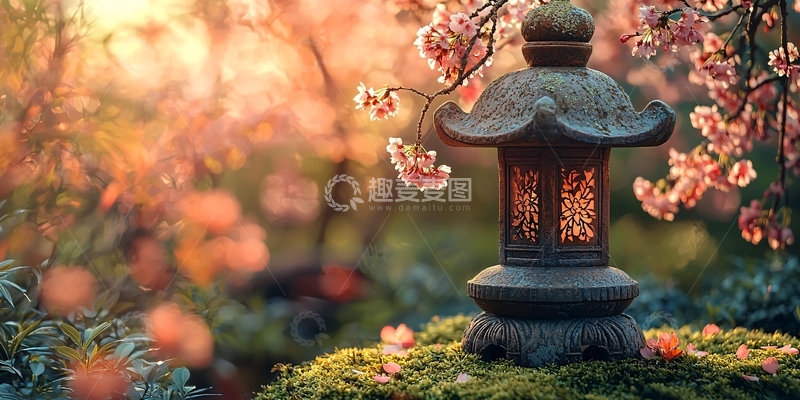 高清大图下载【趣麦麦图】春日日式庭院灯笼