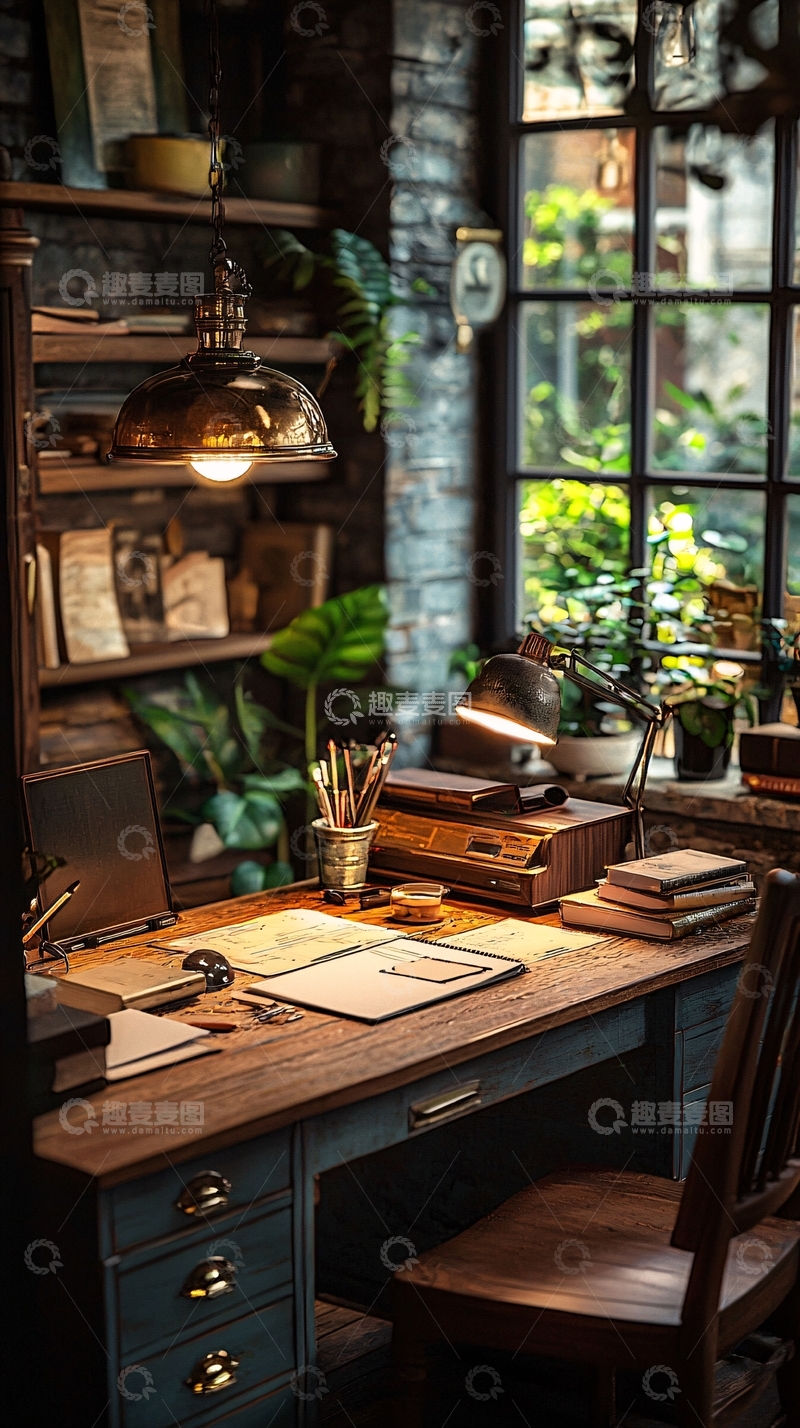 高清大图下载【趣麦麦图】复古工业风书房6