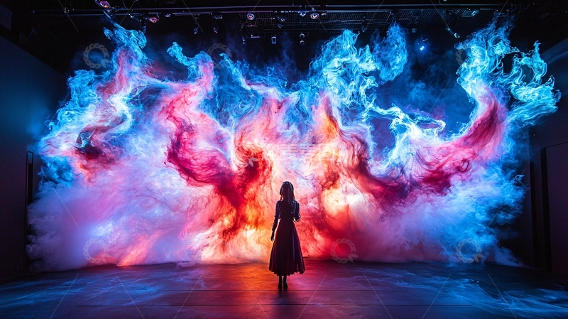 高清大图下载【趣麦麦图】蓝红烟雾女子