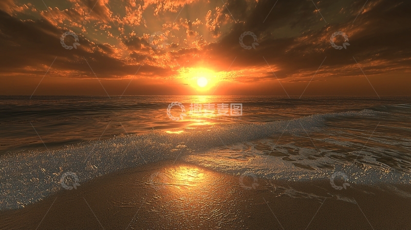 高清大图下载【趣麦麦图】海边日落黄昏景色