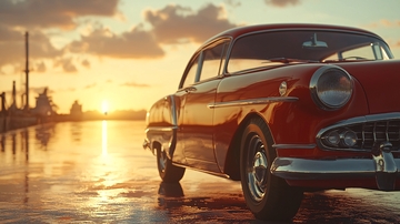 夕阳下复古老爷车