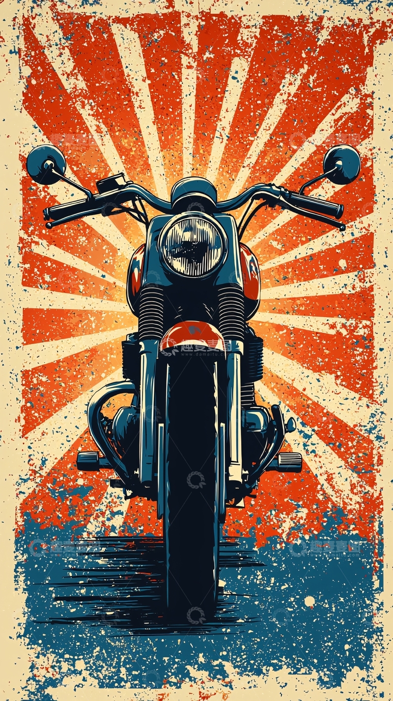 高清大图下载【趣麦麦图】复古摩托车日出背景