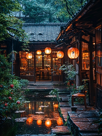 雨夜日式庭院