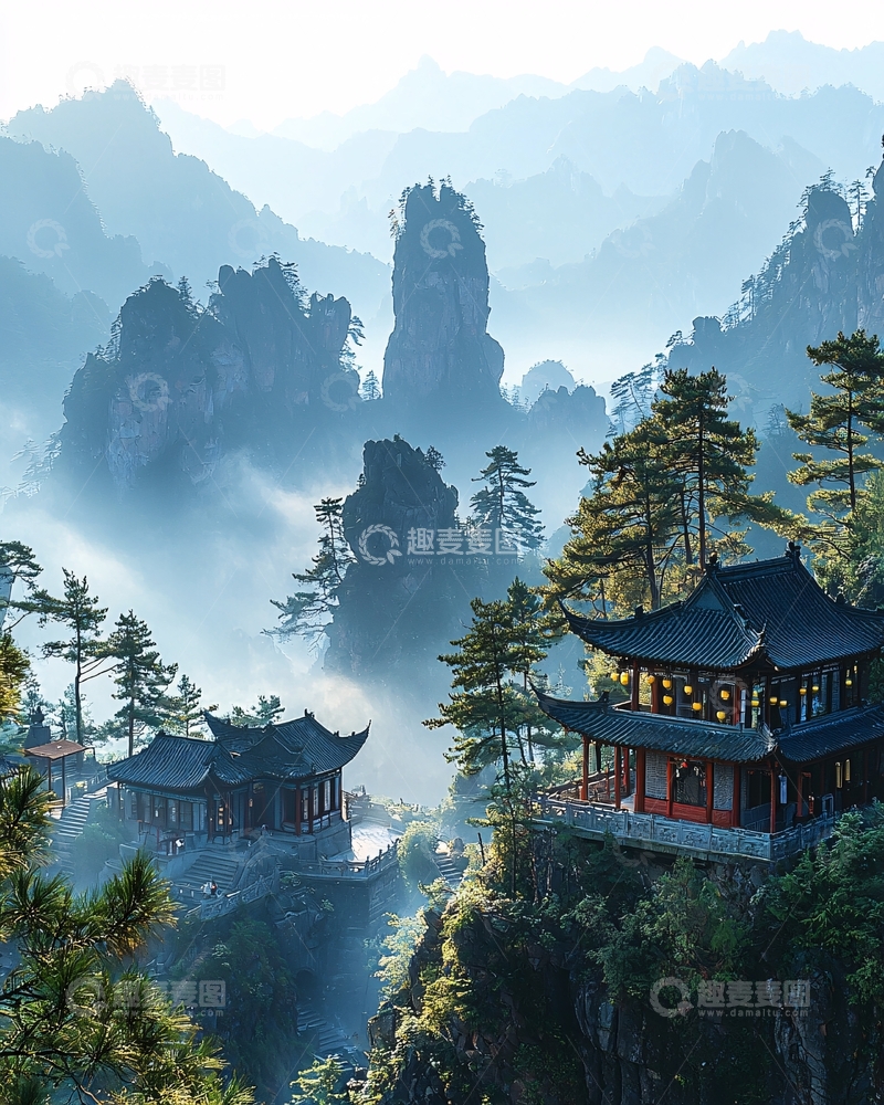 高清大图下载【趣麦麦图】仙气缭绕的山间寺庙