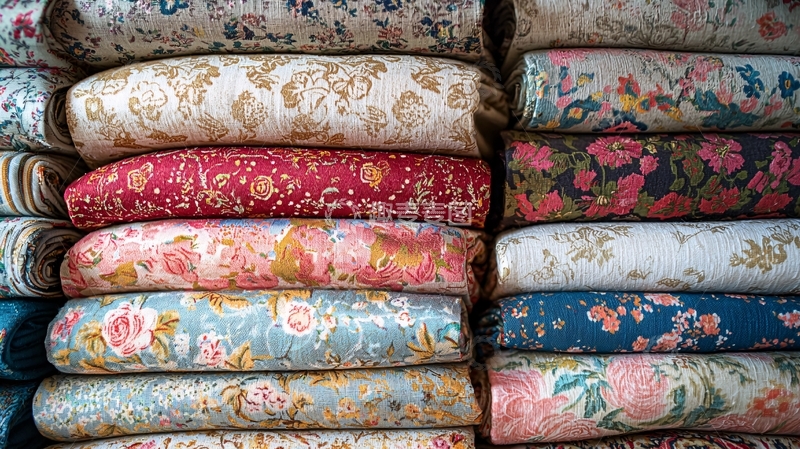 高清大图下载【趣麦麦图】堆叠的印花棉布面料