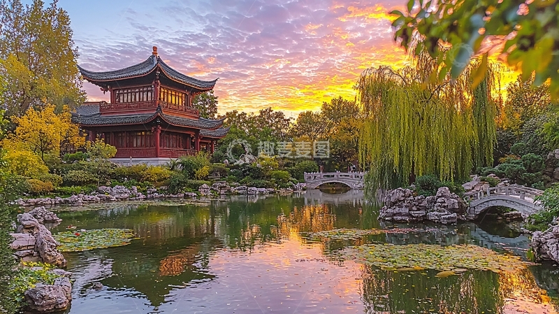 高清大图下载【趣麦麦图】古典园林水榭亭台倒影