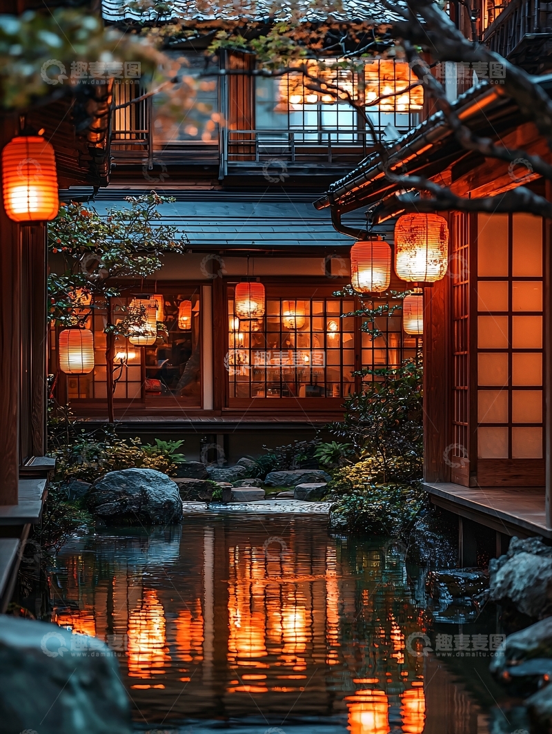 高清大图下载【趣麦麦图】日式庭院夜景