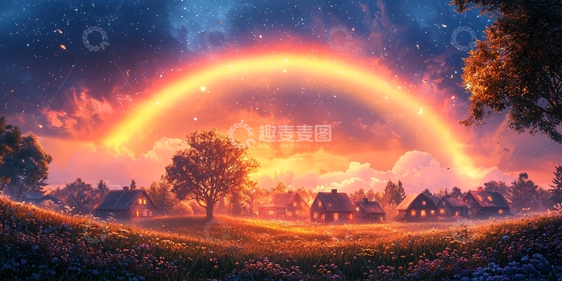 高清大图下载【趣麦麦图】梦幻彩虹村庄