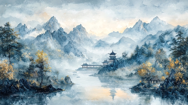 高清大图下载【趣麦麦图】水墨山水画719