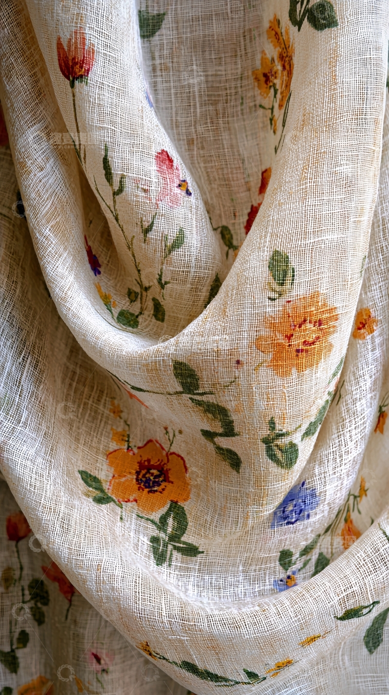 高清大图下载【趣麦麦图】-素色花卉印花亚麻布料