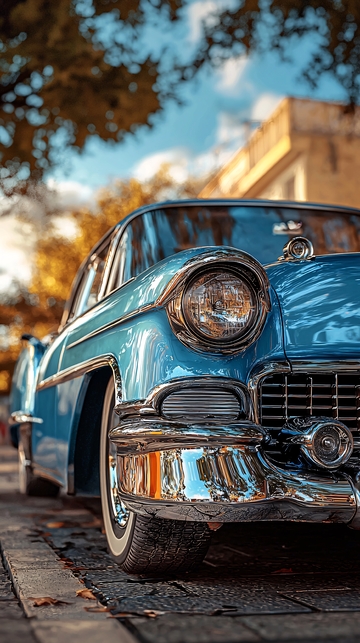 复古蓝色老爷车街道