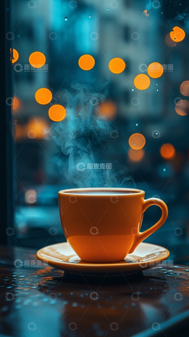 高清大图下载【趣麦麦图】雨夜窗边一杯热饮