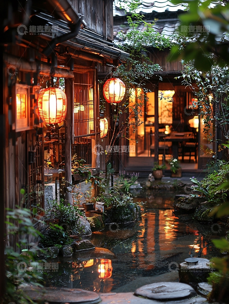 高清大图下载【趣麦麦图】日式庭院夜景