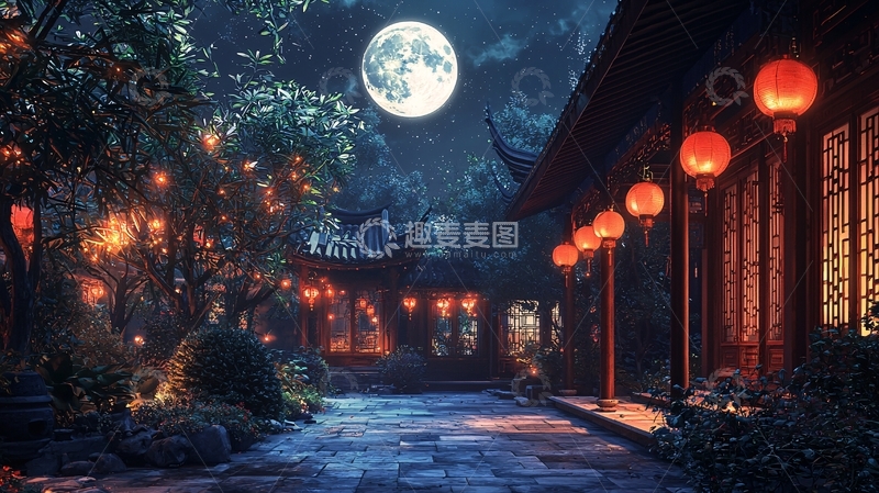 高清大图下载【趣麦麦图】月夜古镇