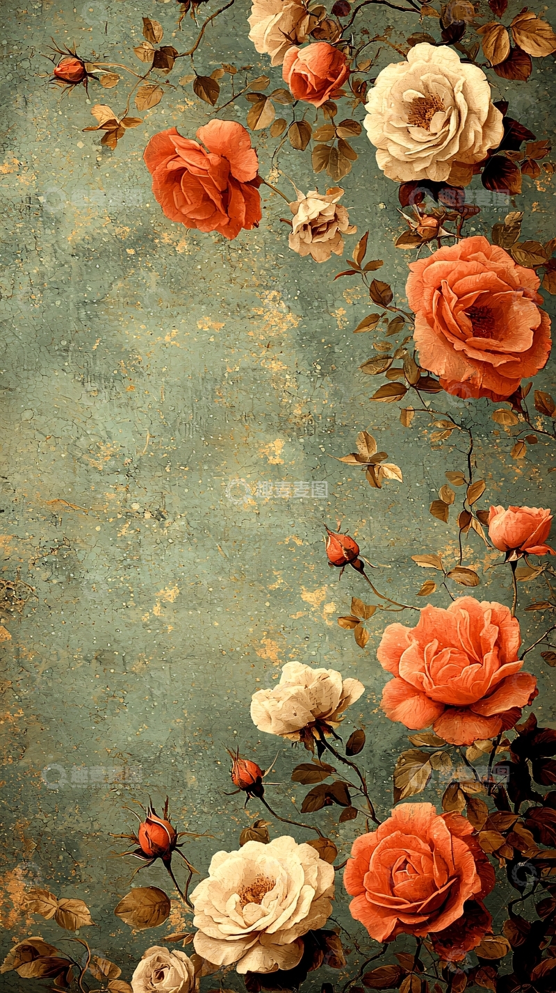 高清大图下载【趣麦麦图】复古玫瑰花纹背景图