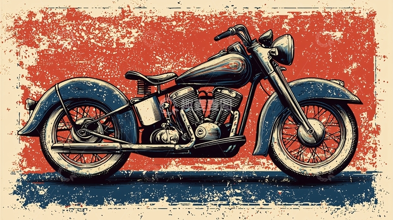 高清大图下载【趣麦麦图】复古风格机车手绘图