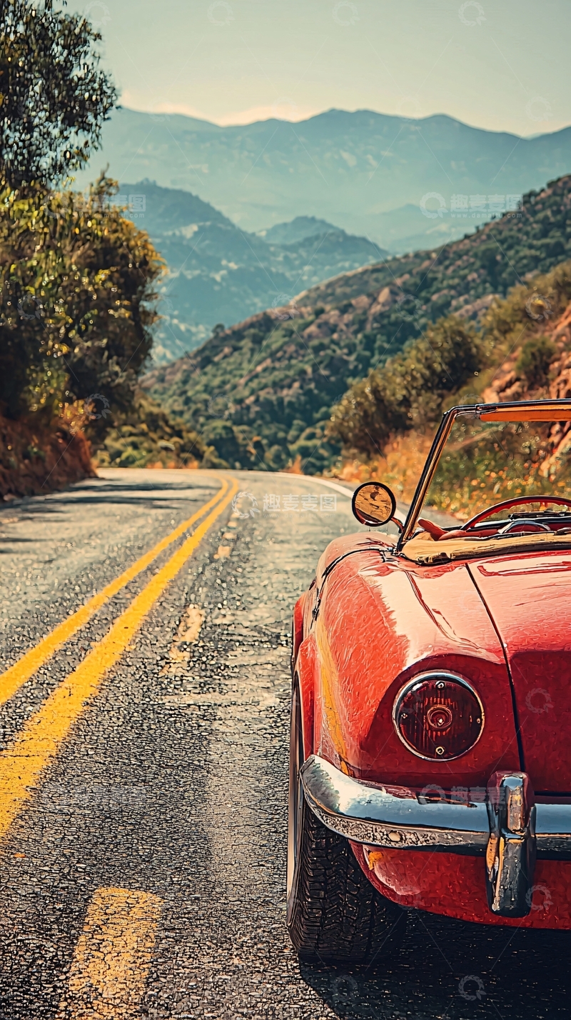 高清大图下载【趣麦麦图】复古敞篷车公路旅行