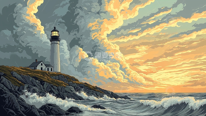 高清大图下载【趣麦麦图】风暴中的灯塔
