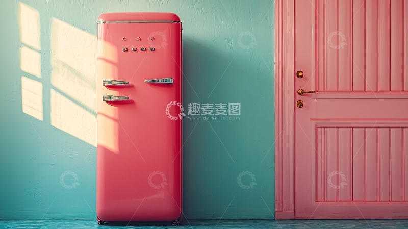 高清大图下载【趣麦麦图】复古粉色冰箱