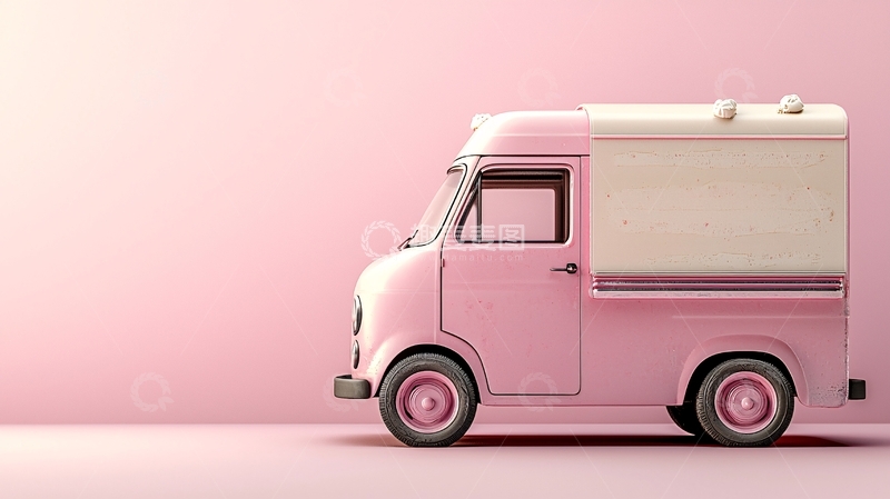 高清大图下载【趣麦麦图】粉色复古小货车