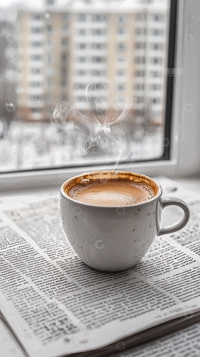 高清大图下载【趣麦麦图】窗边热气腾腾咖啡