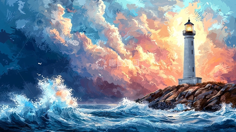 高清大图下载【趣麦麦图】暴风雨中的灯塔