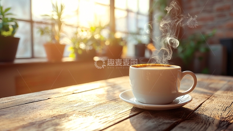 高清大图下载【趣麦麦图】阳光透过窗户照射在咖啡杯上